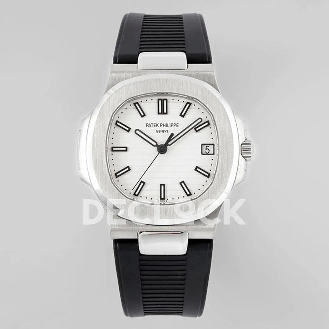 Nautilus 5711/1A White Textured Dial on Black Rubber Strap