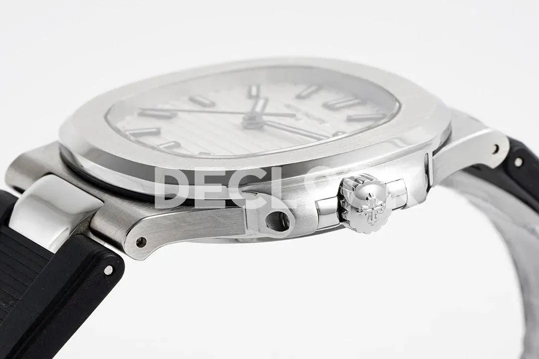 Nautilus 5711/1A White Textured Dial on Black Rubber Strap