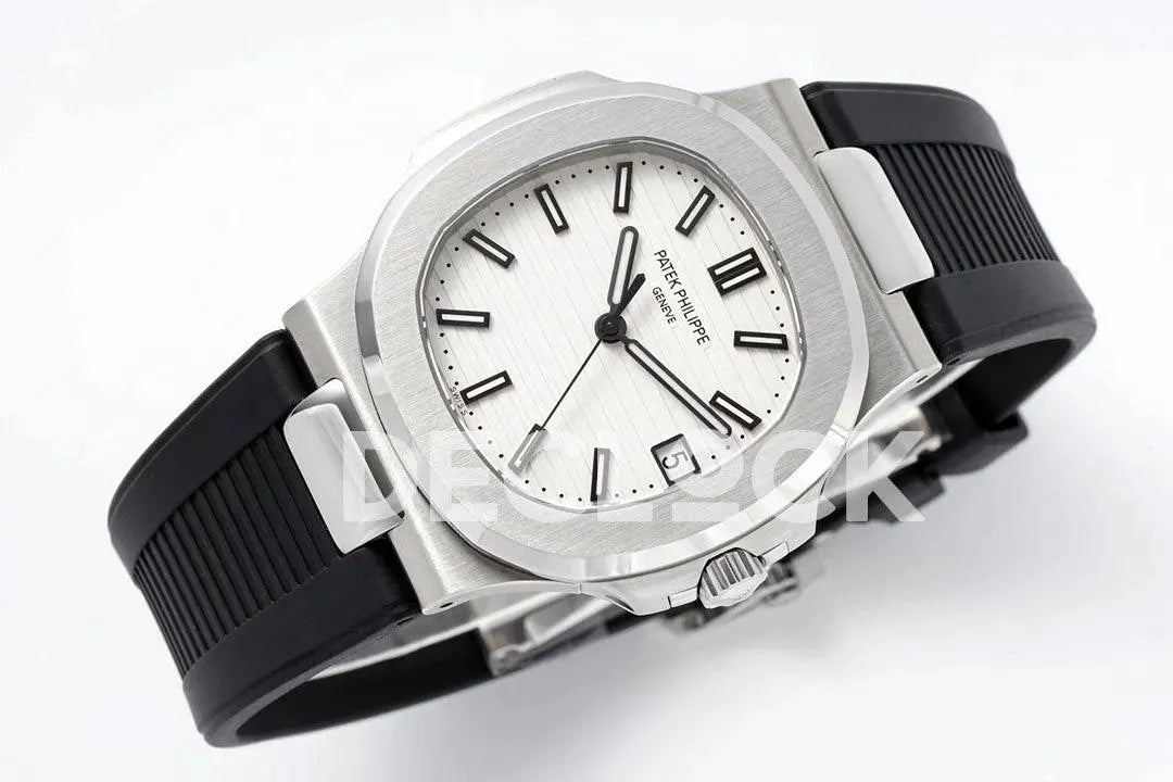 Nautilus 5711/1A White Textured Dial on Black Rubber Strap