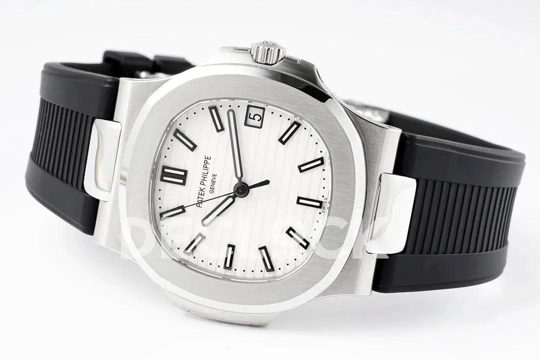 Nautilus 5711/1A White Textured Dial on Black Rubber Strap