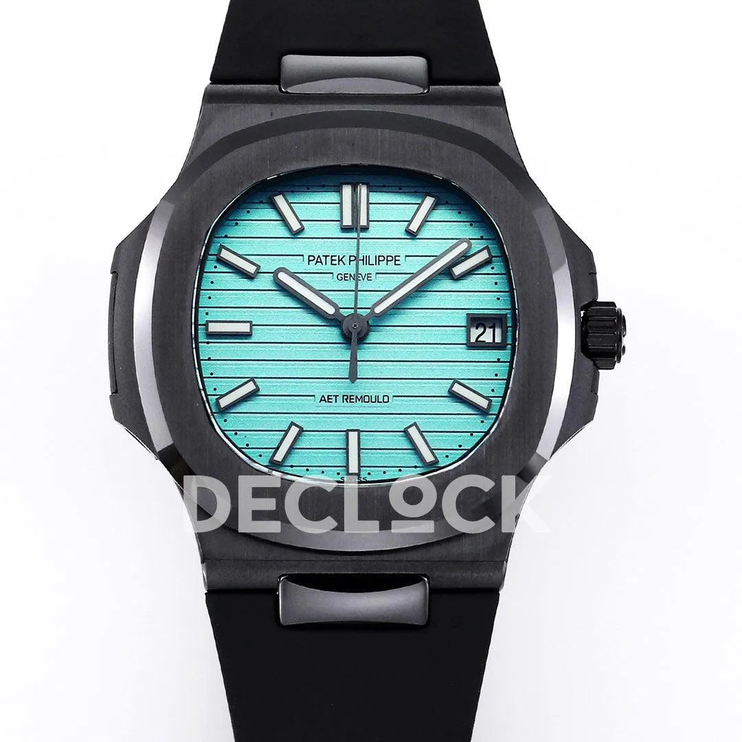 AET Nautilus 5711 Black Ceramic AMGF Tiffany Blue Dial on Black Rubber Strap