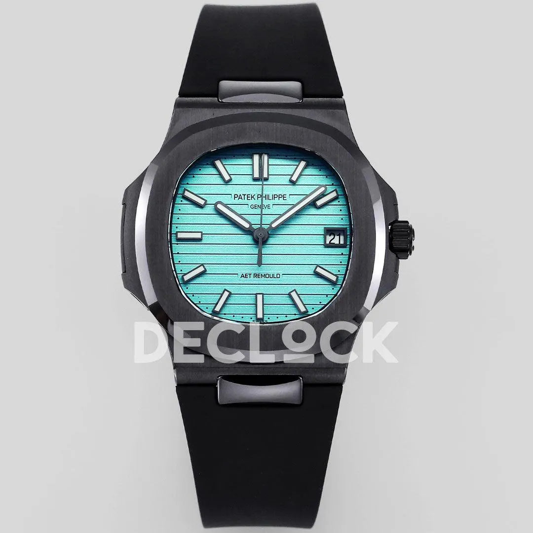 AET Nautilus 5711 Black Ceramic AMGF Tiffany Blue Dial on Black Rubber Strap