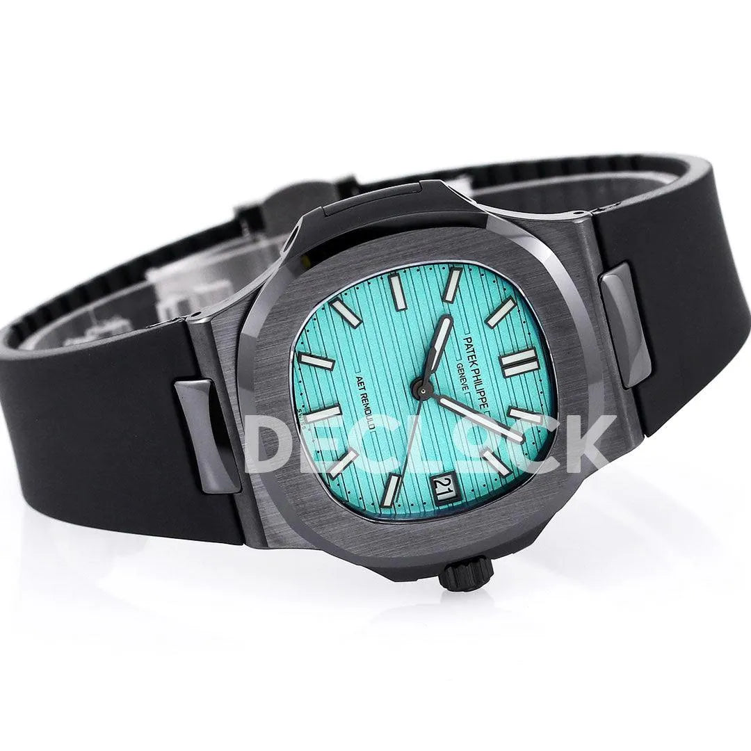 AET Nautilus 5711 Black Ceramic AMGF Tiffany Blue Dial on Black Rubber Strap