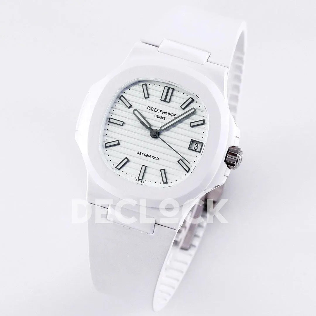 AET Nautilus 5711 White Ceramic AMGF White Dial on White Rubber Strap