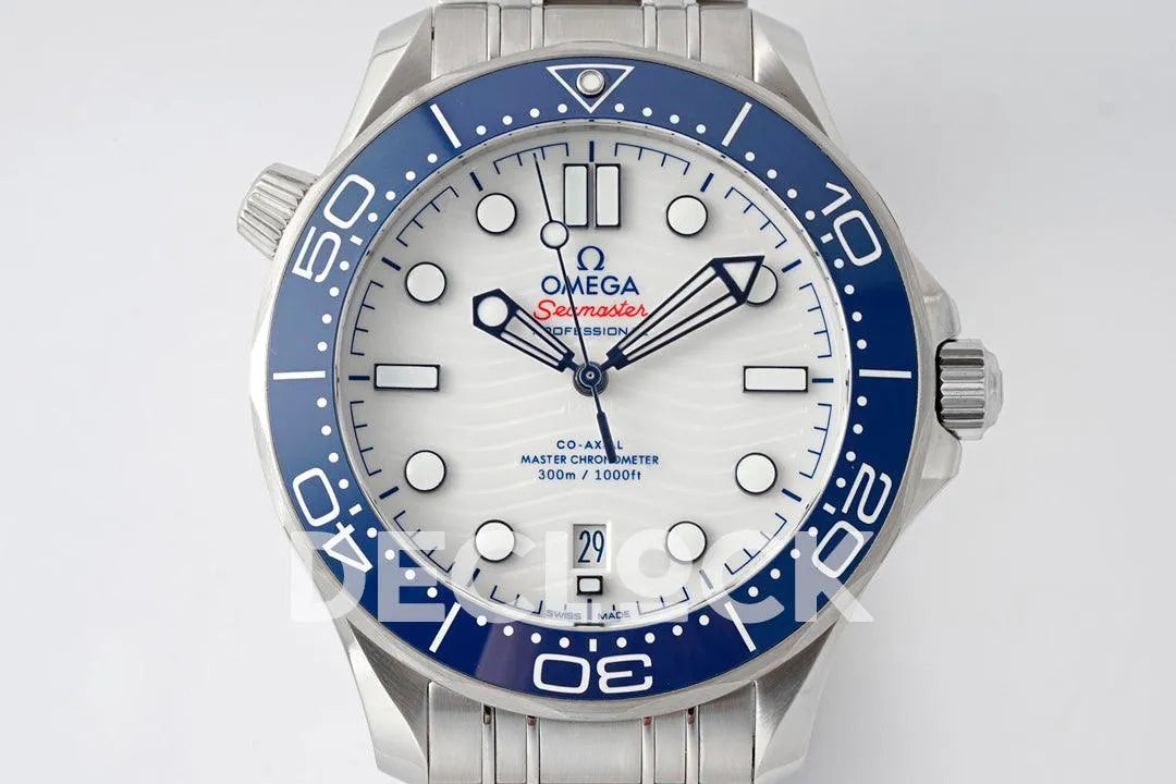 Seamaster Diver 300M SS Blue Ceramic Bezel White Dial on SS Bracelet