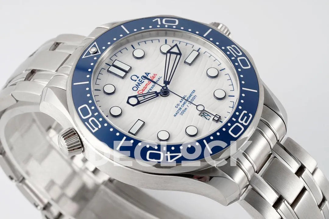 Seamaster Diver 300M SS Blue Ceramic Bezel White Dial on SS Bracelet