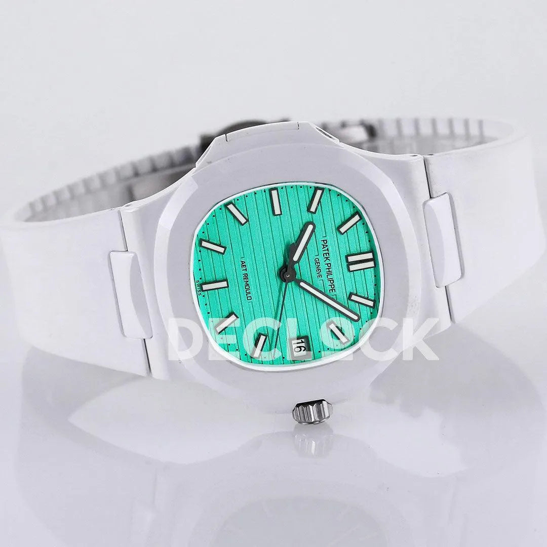 AET Nautilus 5711 White Ceramic AMGF Tiffany Blue Dial on White Rubber Strap