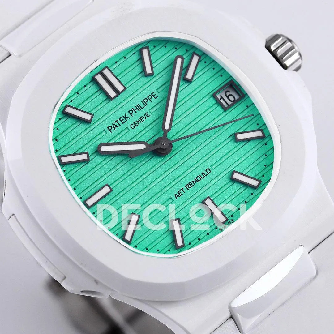 AET Nautilus 5711 White Ceramic AMGF Tiffany Blue Dial on White Rubber Strap