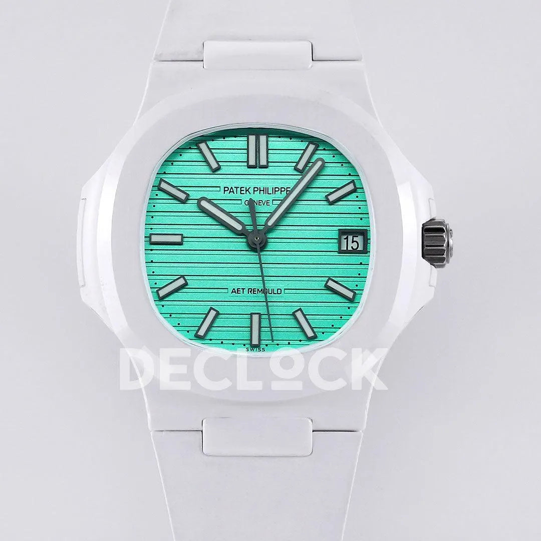 AET Nautilus 5711 White Ceramic AMGF Tiffany Blue Dial on White Rubber Strap