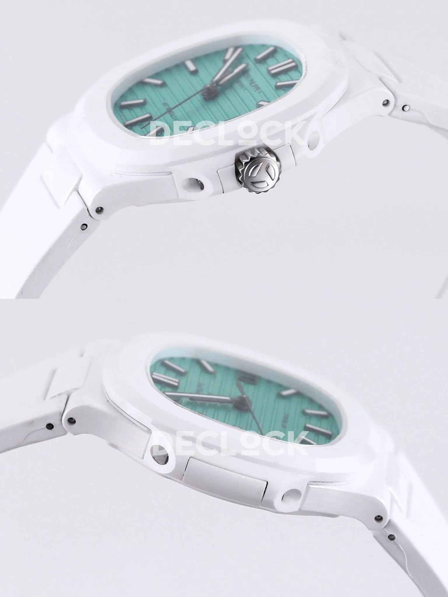 AET Nautilus 5711 White Ceramic AMGF Tiffany Blue Dial on White Rubber Strap