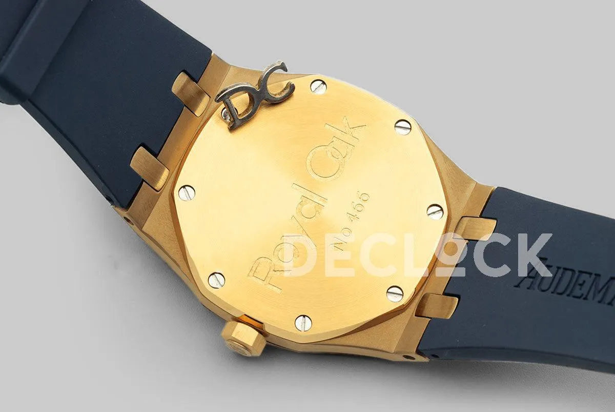 Replica Audemars Pigeut Royal Oak 15202 Gold Blue Dial on Blue Rubber Strap - Replica Watches