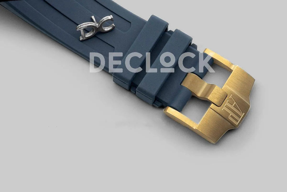 Replica Audemars Pigeut Royal Oak 15202 Gold Blue Dial on Blue Rubber Strap - Replica Watches