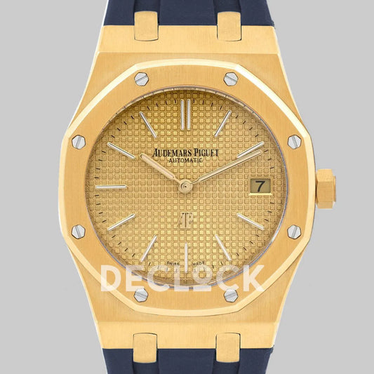 Replica Audemars Pigeut Royal Oak 15202 Gold Gold Dial on Blue Rubber Strap - Replica Watches