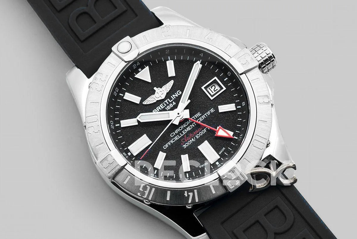 Replica Breitling Avenger II GMT Black Dial in Steel on Rubber Strap - Replica Watches