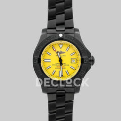 Replica Breitling Avenger II Seawolf Blacksteel Yellow Dial in DLC Steel on Bracelet - Replica Watches