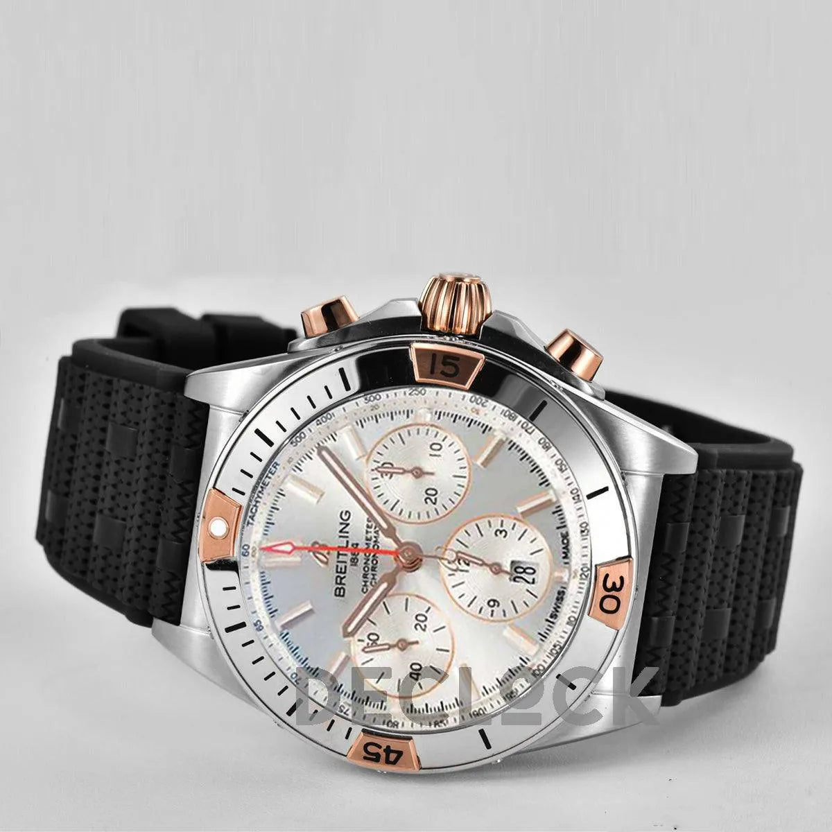 Replica Breitling Chronomat B01 Rose Gold/Steel in Silver Dial on Black Rubber Strap - Replica Watches