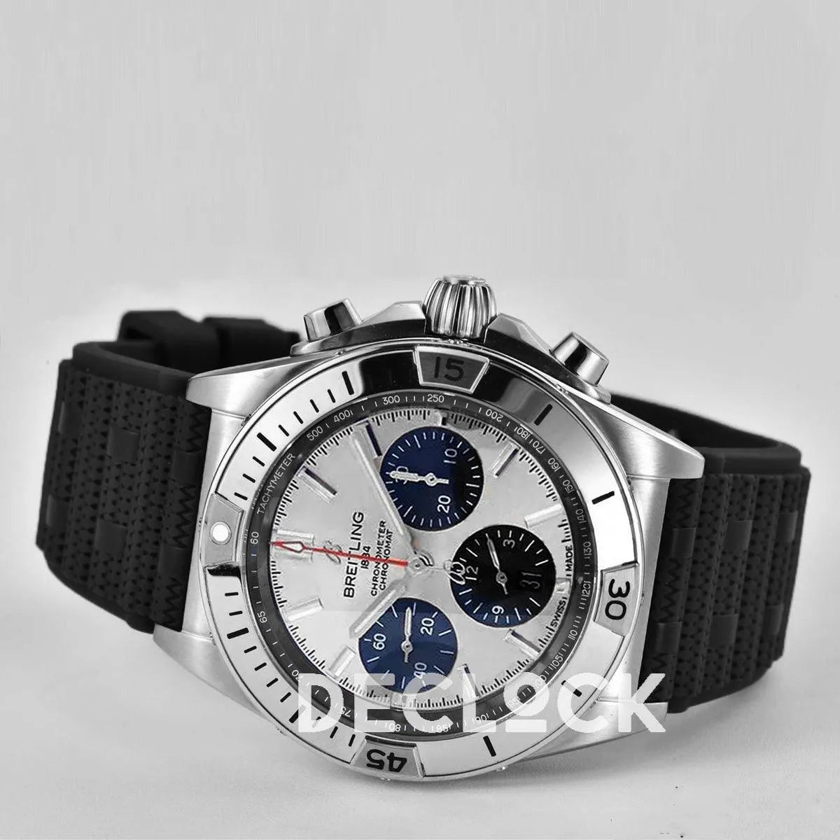 Replica Breitling Chronomat B01 Steel in SIlver Dial on Black Rubber Strap - Replica Watches