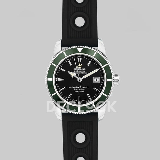 Replica Breitling Superocean Heritage II B20 Automatic in Black Dial with Green Bezel on Black Rubber Strap - Replica Watches