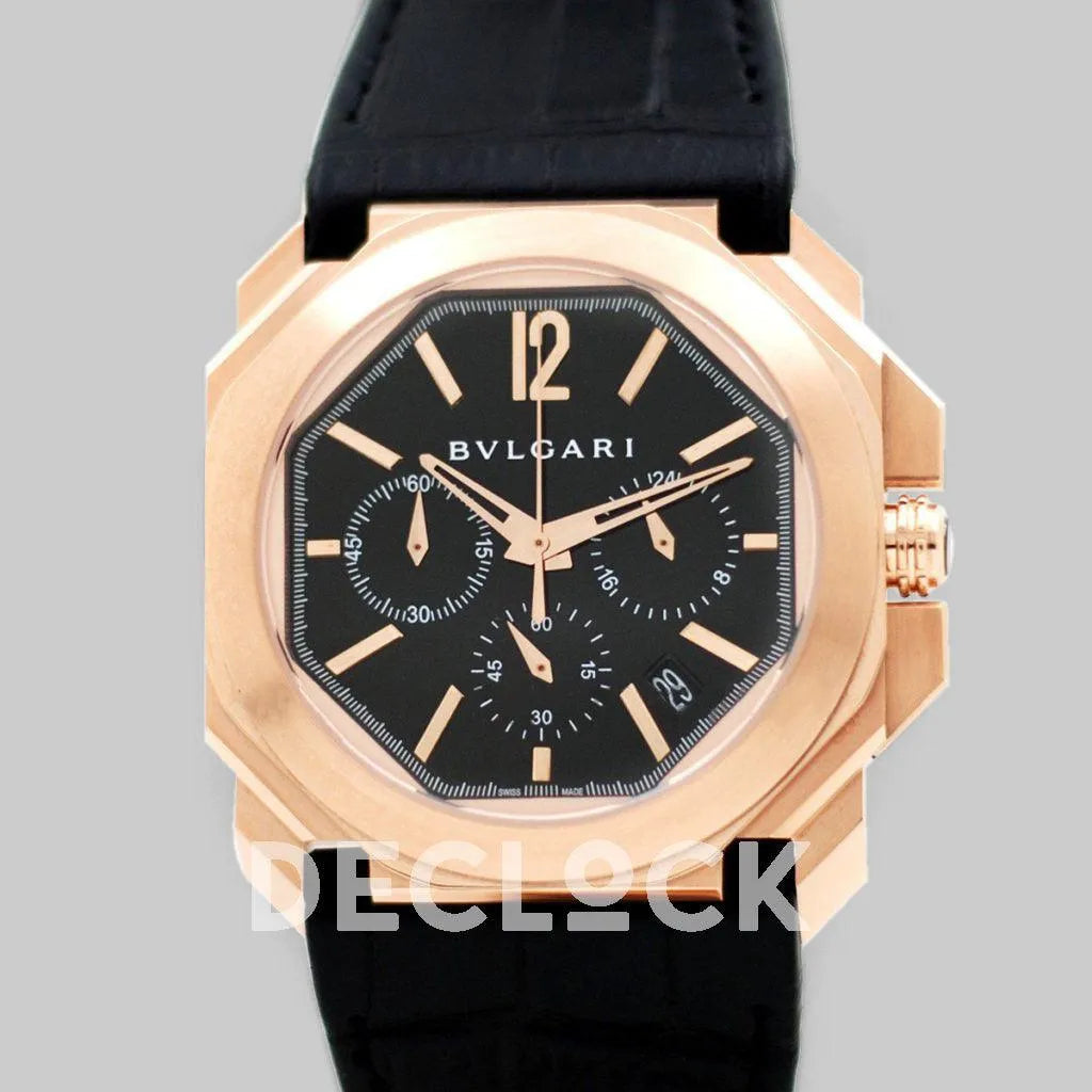 Replica Bvlgari Octo Velocissimo Chronograph Rose Gold in Black Dial - Replica Watches