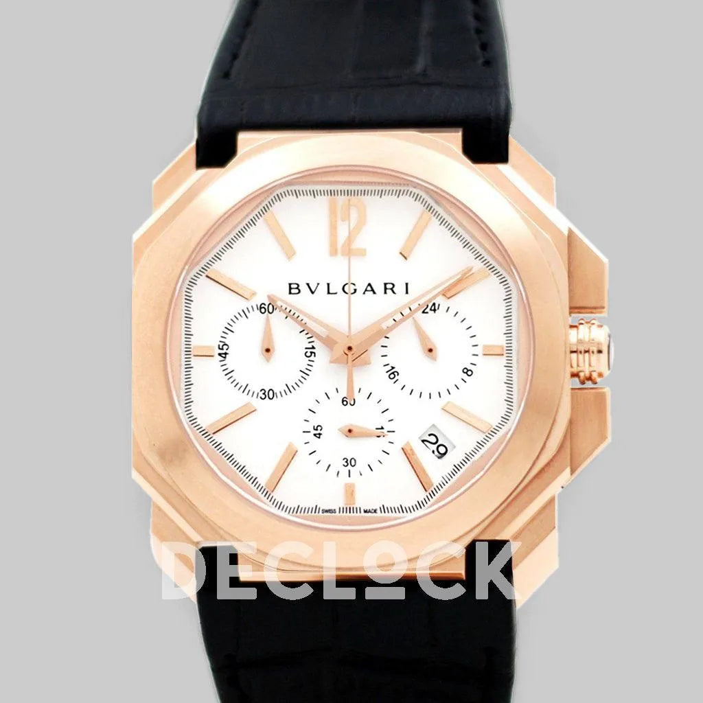 Replica Bvlgari Octo Velocissimo Chronograph Rose Gold in White Dial - Replica Watches