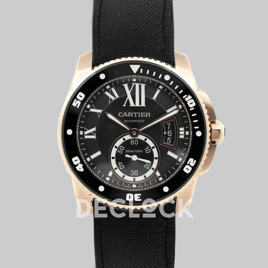 Replica Cartier Calibre de Cartier Diver Black Dial in Rose Gold - Replica Watches