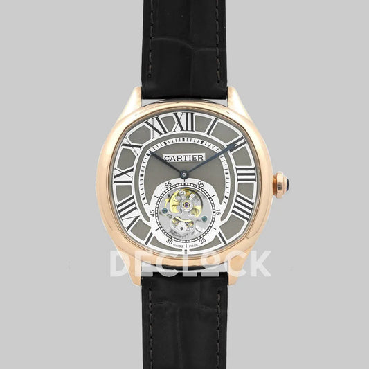 Replica Cartier Drive de Cartier Tourbillon Grey Dial in Rose Gold on Black Leather Strap - Replica Watches