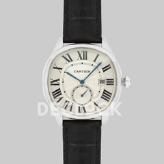 Replica Cartier Drive de Cartier White Dial in Steel on Black Leather Strap - Replica Watches