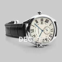 Replica Cartier Drive de Cartier White Dial in Steel on Black Leather Strap - Replica Watches