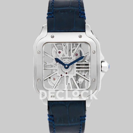 Replica Cartier Santos De Cartier Watch Skeleton Dial in Steel on Leather Strap - Replica Watches