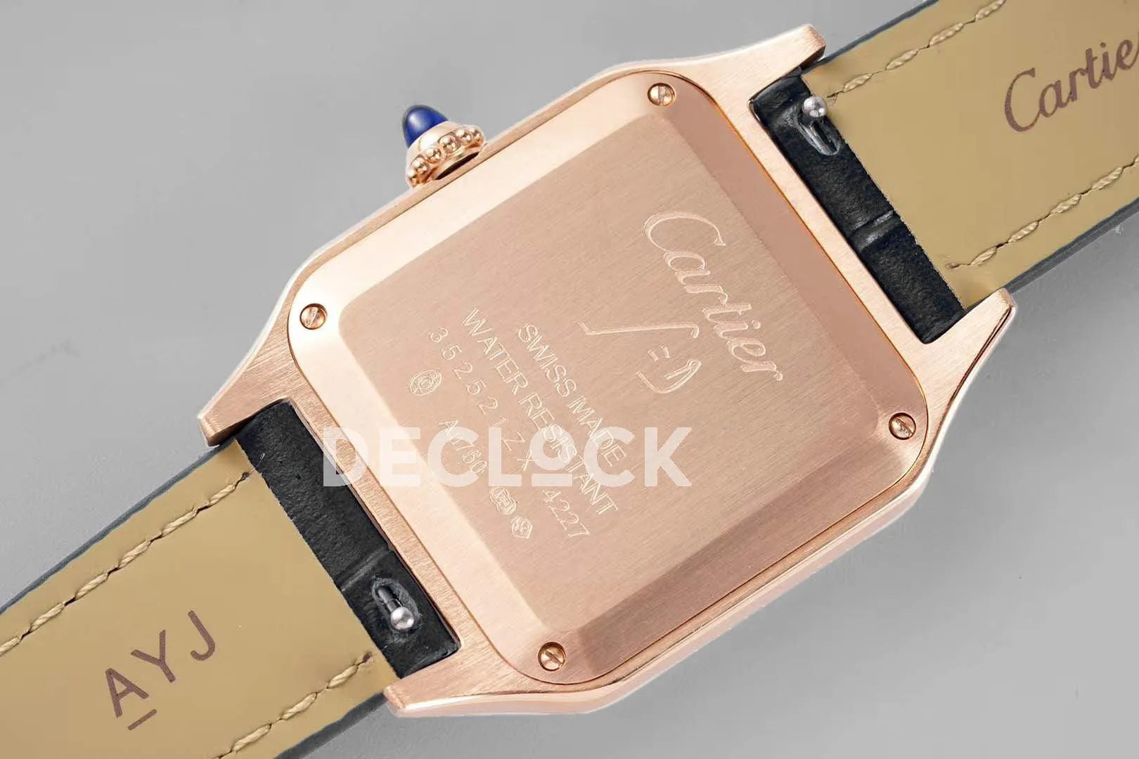 Replica Cartier Santos-Dumont White Dial in Rose Gold on Black Leather Strap - Replica Watches