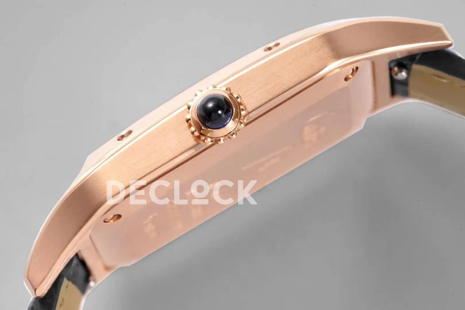 Replica Cartier Santos-Dumont White Dial in Rose Gold on Black Leather Strap - Replica Watches