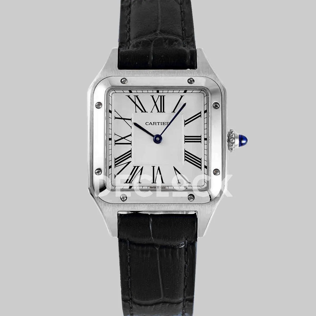 Replica Cartier Santos-Dumont White Dial in Steel on Black Leather Strap - Replica Watches