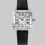 Replica Cartier Santos-Dumont White Dial in Steel on Black Leather Strap - Replica Watches