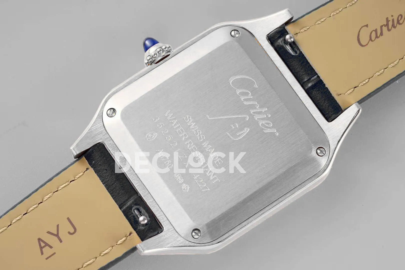 Replica Cartier Santos-Dumont White Dial in Steel on Black Leather Strap - Replica Watches