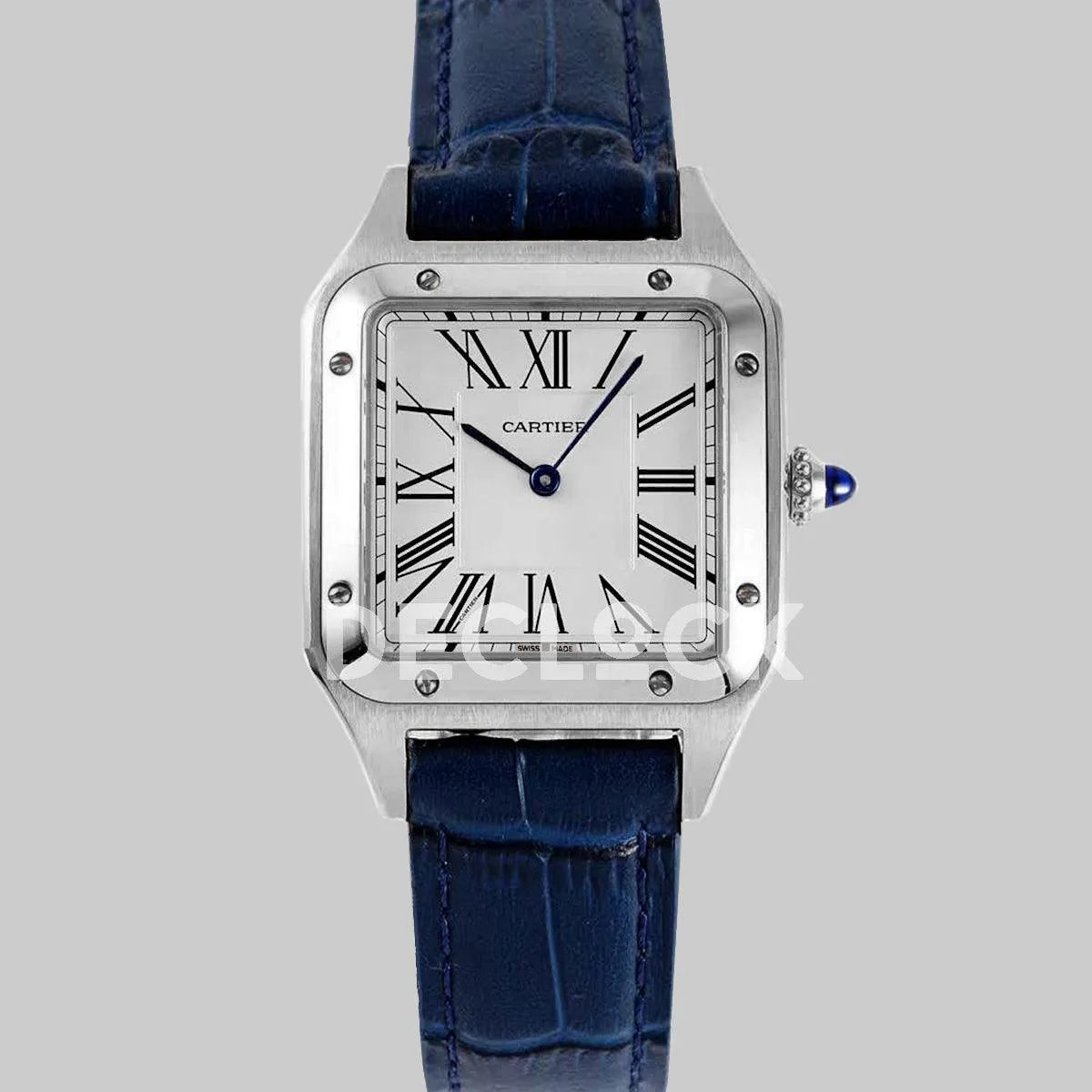 Replica Cartier Santos-Dumont White Dial in Steel on Blue Leather Strap - Replica Watches