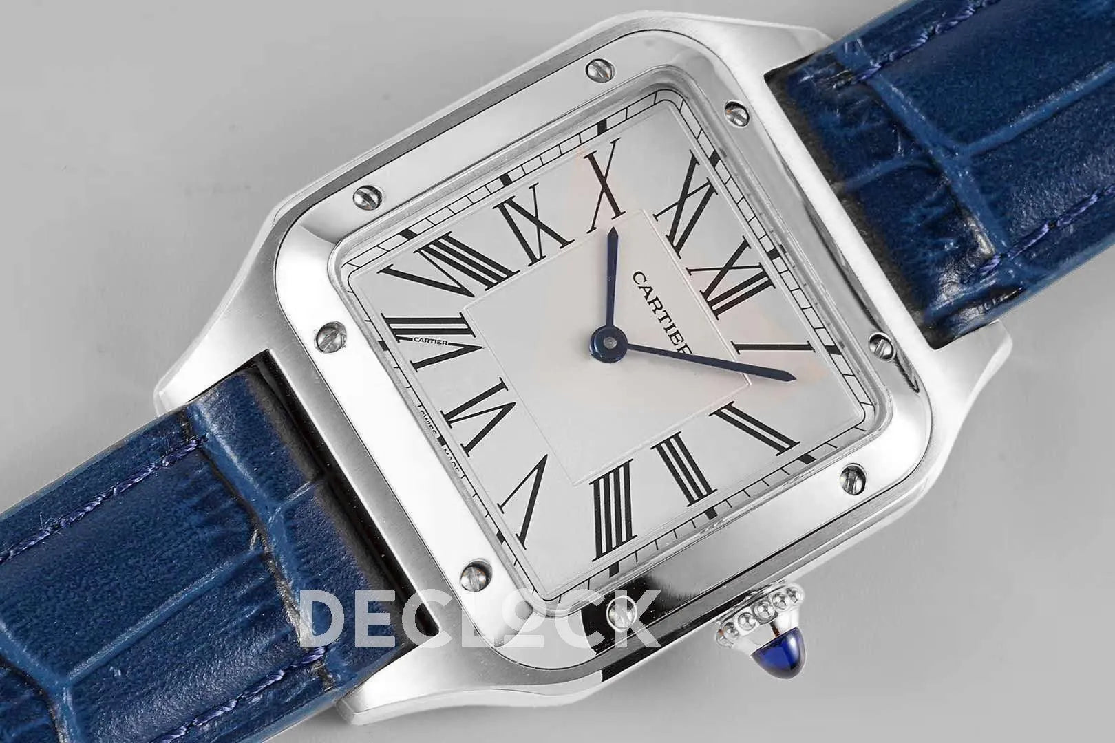 Replica Cartier Santos-Dumont White Dial in Steel on Blue Leather Strap - Replica Watches