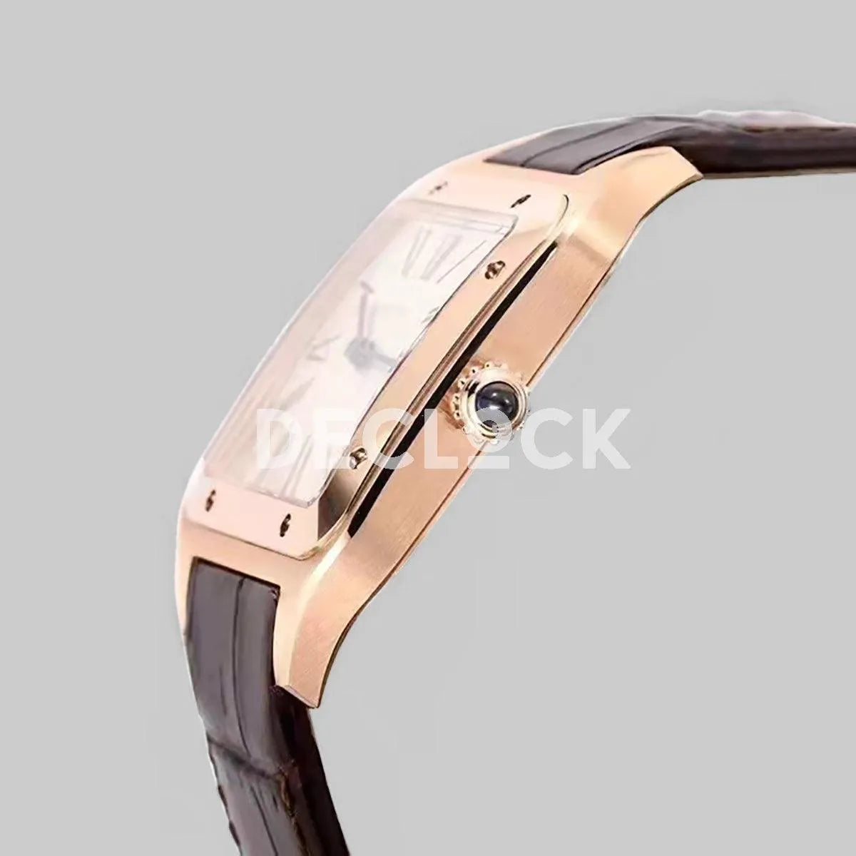 Replica Cartier Santos-Dumont XL White Dial in Rose Gold on Brown Leather Strap - Replica Watches