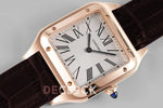 Replica Cartier Santos-Dumont XL White Dial in Rose Gold on Brown Leather Strap - Replica Watches