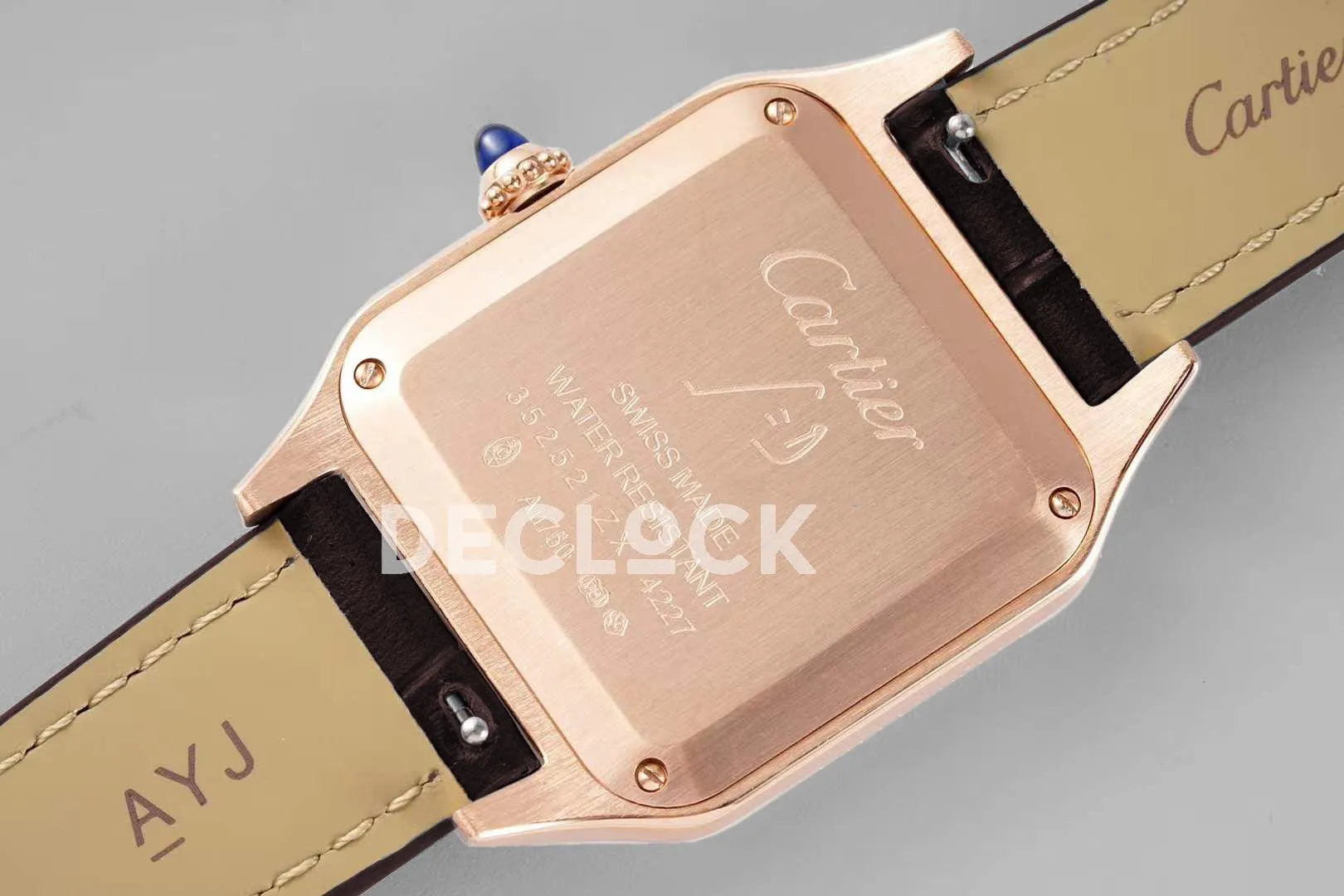 Replica Cartier Santos-Dumont XL White Dial in Rose Gold on Brown Leather Strap - Replica Watches