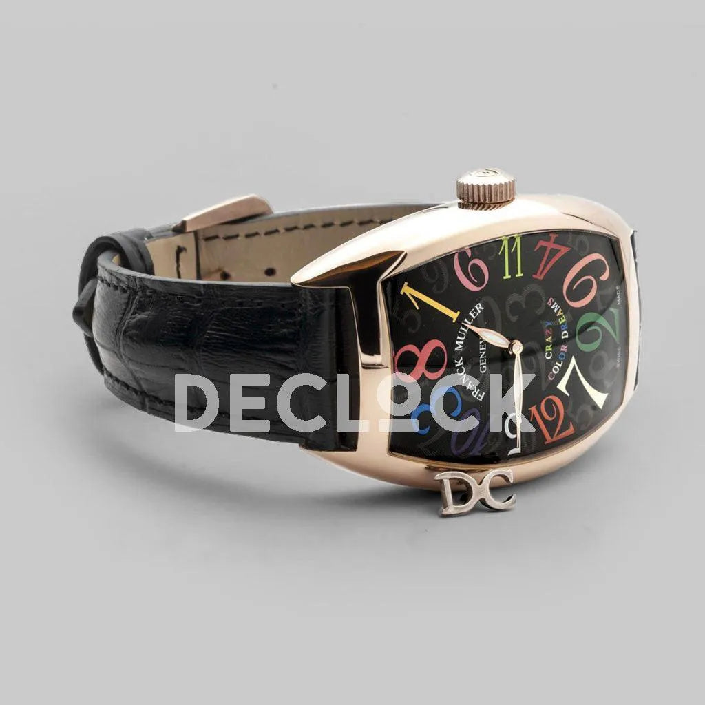 Replica Franck Muller Crazy Hours Black Dial with Colourful Markers in Rose Gold - Replica Watches