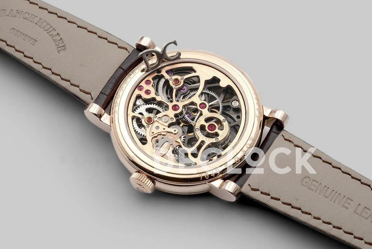 Replica Franck Muller Giga Tourbillon Round Skeleton in Rose Gold on Brown Leather Strap - Replica Watches