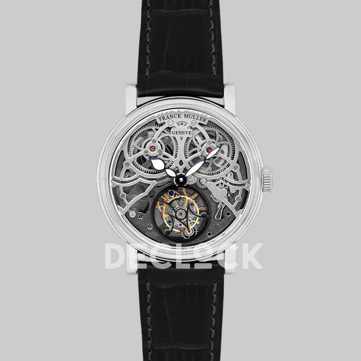 Replica Franck Muller Giga Tourbillon Round Skeleton in White Gold on Black Leather Strap - Replica Watches