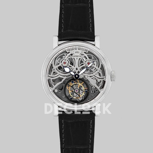 Replica Franck Muller Giga Tourbillon Round Skeleton in White Gold on Black Leather Strap - Replica Watches