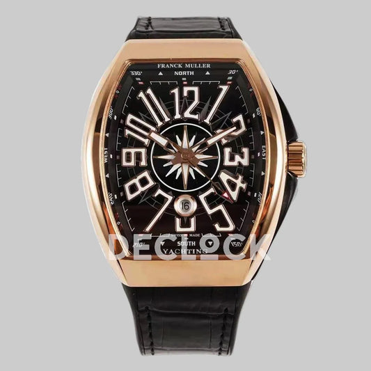 Replica Franck Muller Vanguard V45 Black Dial with White Index in Rose Gold - Replica Watches