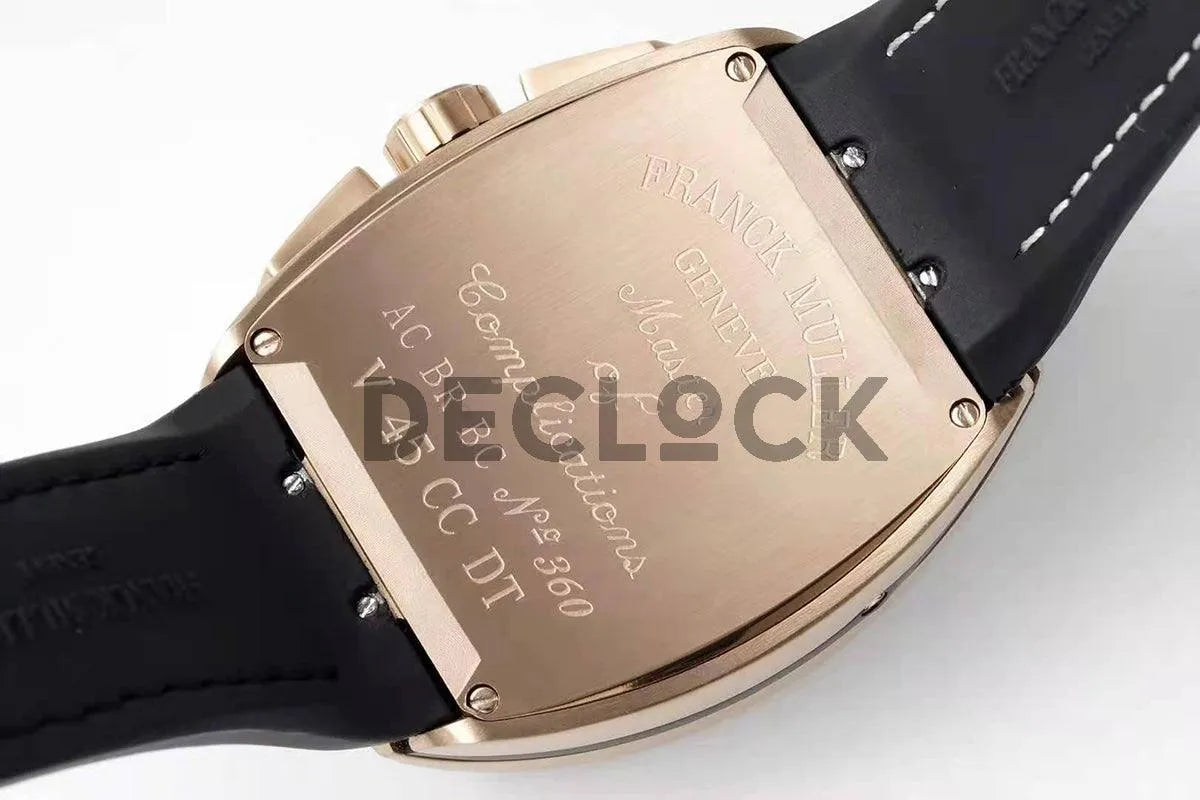 Replica Franck Muller Vanguard V45 Chronograph Black Dial with White Marker in Rose Gold on Nylon Strap - Replica Watches