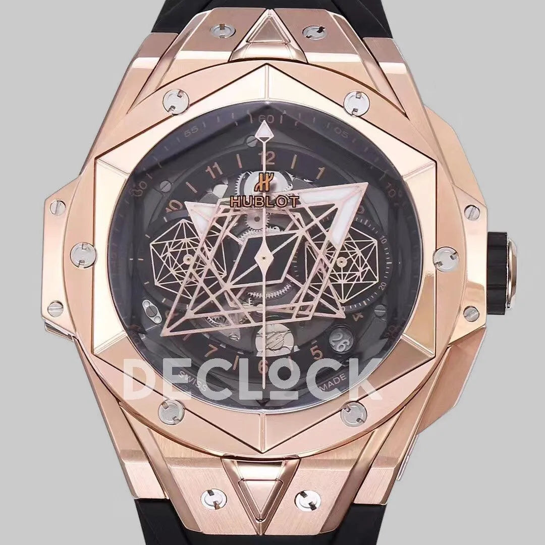 Replica Hublot Big Bang Sang Bleu II Rose Gold on Black Rubber Strap - Replica Watches