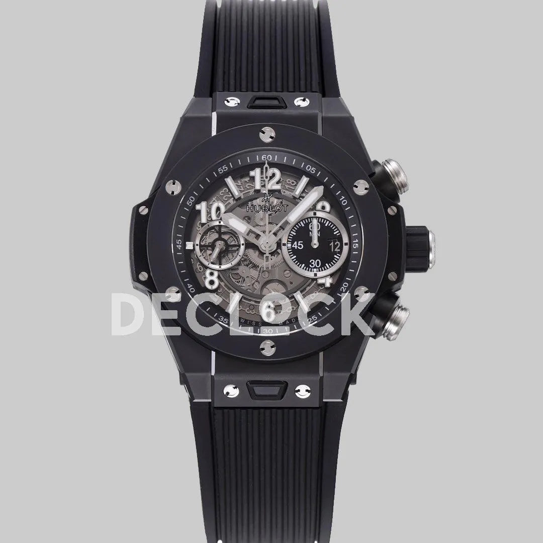 Replica Hublot Big Bang Unico Black Ceramic Skeleton Dial on Black Rubber Strap - Replica Watches