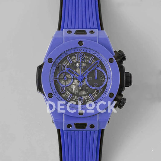 Replica Hublot Big Bang Unico Blue Magic Ceramic Skeleton Dial on Blue Rubber Strap - Replica Watches