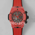 Replica Hublot Big Bang Unico Red Magic Ceramic Skeleton Dial on Blue Rubber Strap - Replica Watches