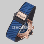 Replica Hublot Big Bang Unico Rose Gold Blue Ceramic Bezel on Blue Rubber Strap - Replica Watches